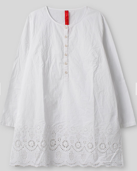 Ewa i Walla Pim white cotton broderie anglaise tunic, long sleeves, flat lay
