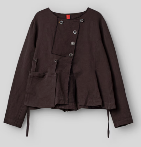 Ewa i Walla Rut brown cotton canvas jacket with offset buttons and pocket