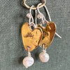 Flick Pope brass heart earrings with white pearl drops