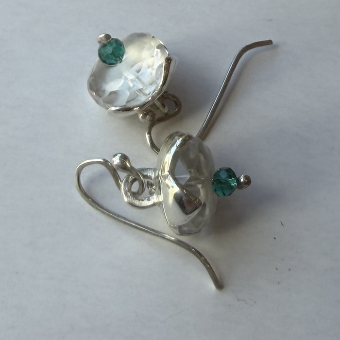 Flick Pope clear quartz and aqua bead silver hook earrings