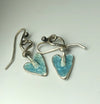 Flick Pope aqua enamel heart hook earrings, laid flat