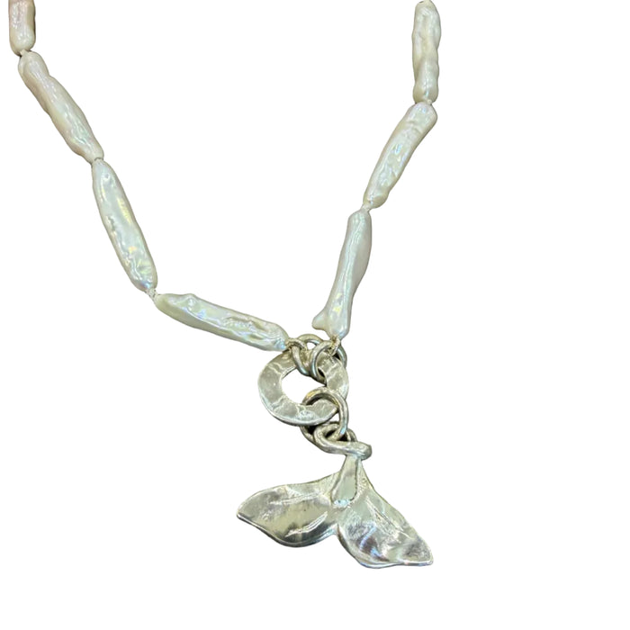 Designs by Flick mermaid tail stick pearl necklace by Flick Pope