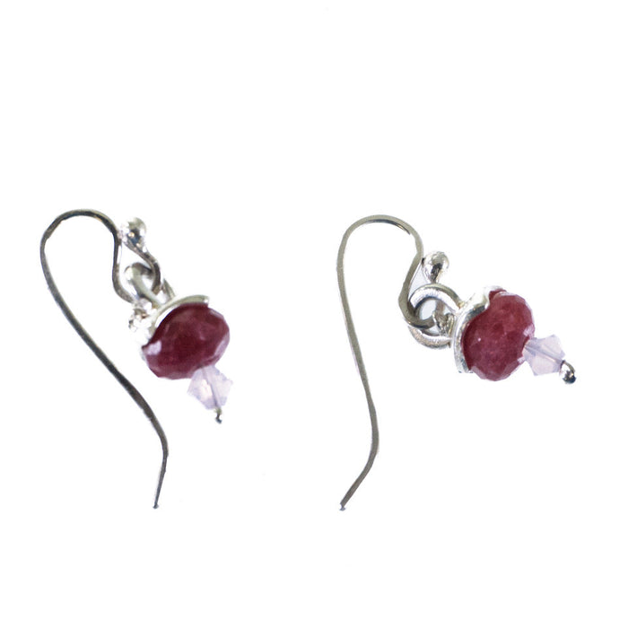 Flick Pope pomegranate puff silver earrings with red faceted beads