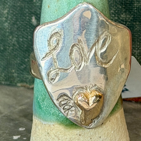 Designs by Flick silver love shield ring by Flick Pope