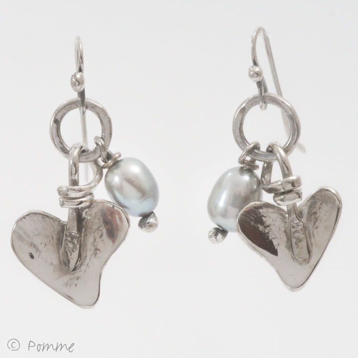 Flick Pope silver princess earrings, silver leaves with white pearls
