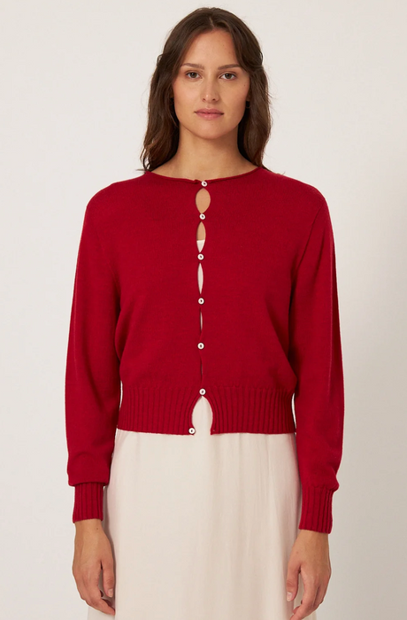 Francie Anni lightweight cardigan in cherry red, front view