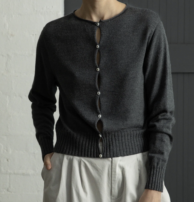 Francie Anni lightweight cardigan in shadow grey, front view