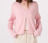 Francie Bella merino cardigan in barely pink, a V-neck knit, front view