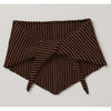 Francie Daisy scarf in chestnut and black stripe, a knitted triangle neck scarf with tie ends, laid flat