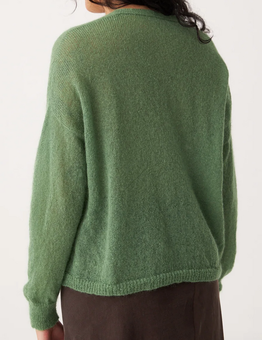 Francie Fleur mohair cardigan in green, back view