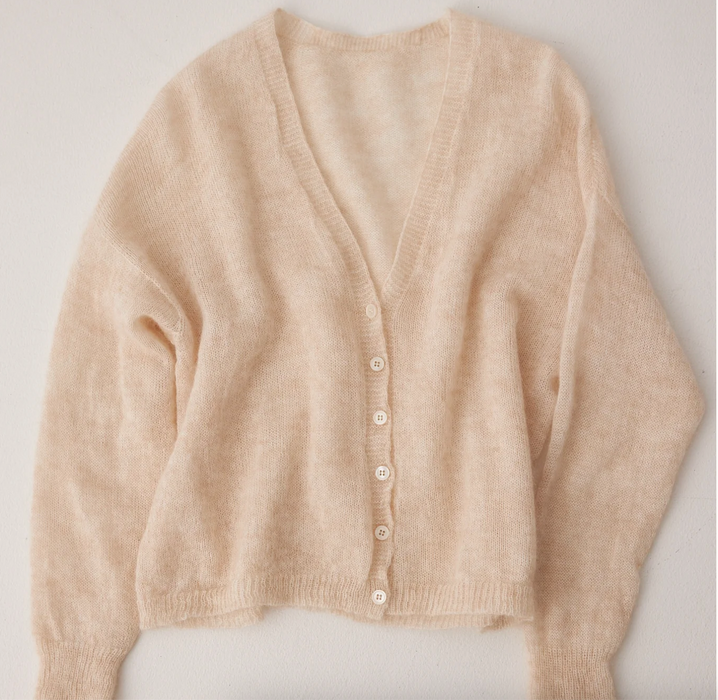 Francie Fleur mohair cardigan in pearl, laid flat