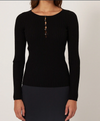 Francie Form ribbed merino henley top in black, front view