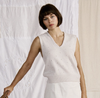 Francie Glimmer merino lace vest in ivory, a V-neck eyelet knit, front view