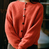 Francie Loft merino cardigan in amber rust, a crew neck button-front knit cardigan with raglan sleeves