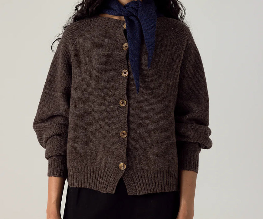 Francie Loft merino cardigan in cocoa, a brown button-front knit, front view