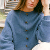 Francie Loft merino cardigan in fjord blue, a soft blue knit cardigan with tortoiseshell buttons