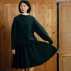 Francie Poet knit jumper in almost black, a relaxed crew neck jumper worn with a full black skirt