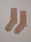 Francie possum merino socks in natural with crimson vertical stripes