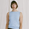 Francie Posy cotton knit top in sky blue, a sleeveless pointelle knit tank with boat neckline, front view