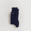 Francie tip toe crew socks in saphire blue, folded flat to show ribbed texture and cream contrast toe.