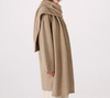 Francie Umbra merino possum scarf in natural oatmeal, worn long, full-length view