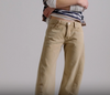 Free People Fable twisted seam bow leg jeans in oat latte, waist close-up