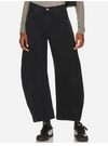 Free People Good Luck mid-rise barrel jeans in black denim, worn front view