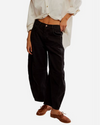 Free People Good Luck barrel jeans in black, styled with a white shirt