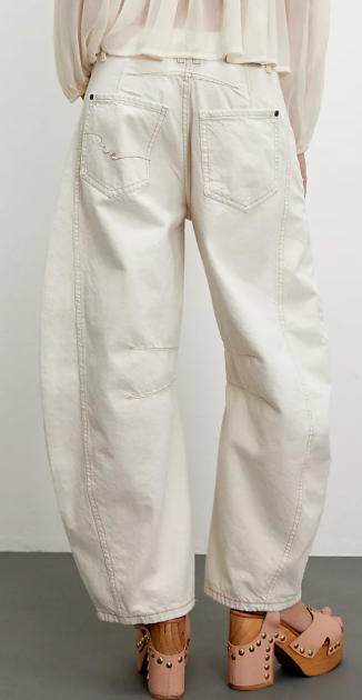 Free People Good Luck barrel jeans in ecru white denim, back view