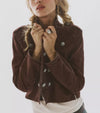 Free People Ryland cropped band jacket in burgundy with silver buttons, front