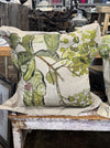 Helen Gunnersen hand painted linen cushion, botanical leaves design, alternate view