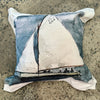 Helen Gunnersen hand painted linen cushion, sailing the Couta design