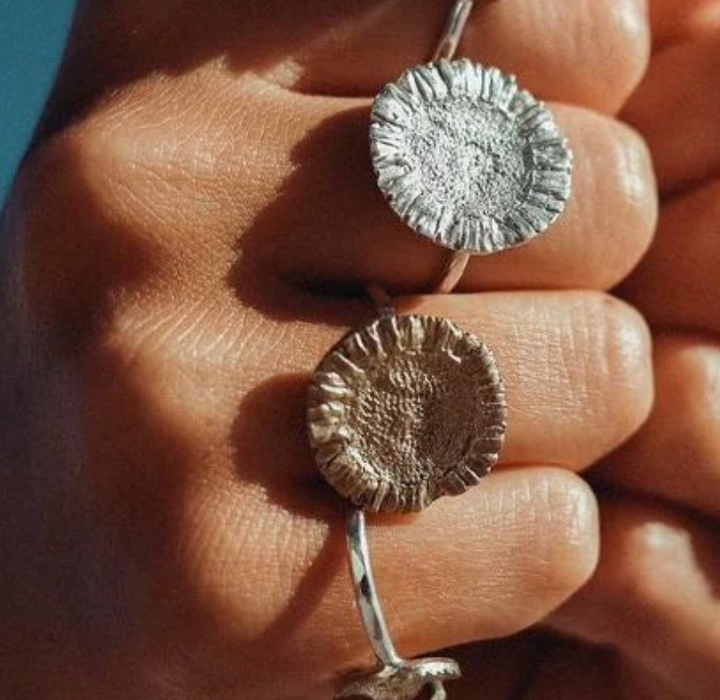 Kate Macindoe brass paper daisy ring, alternate view