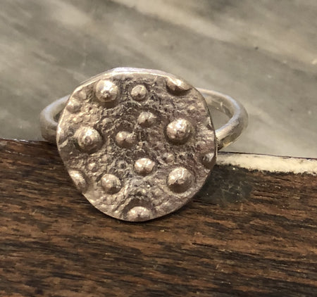 Kate Macindoe silver urchin coin ring