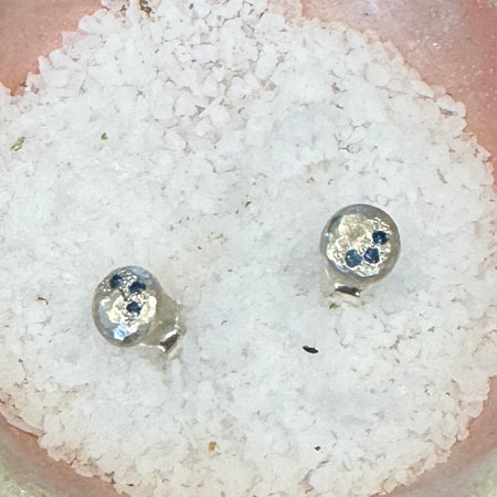 Katheryn Leopoldseder silver glimmer studs with blue sapphires