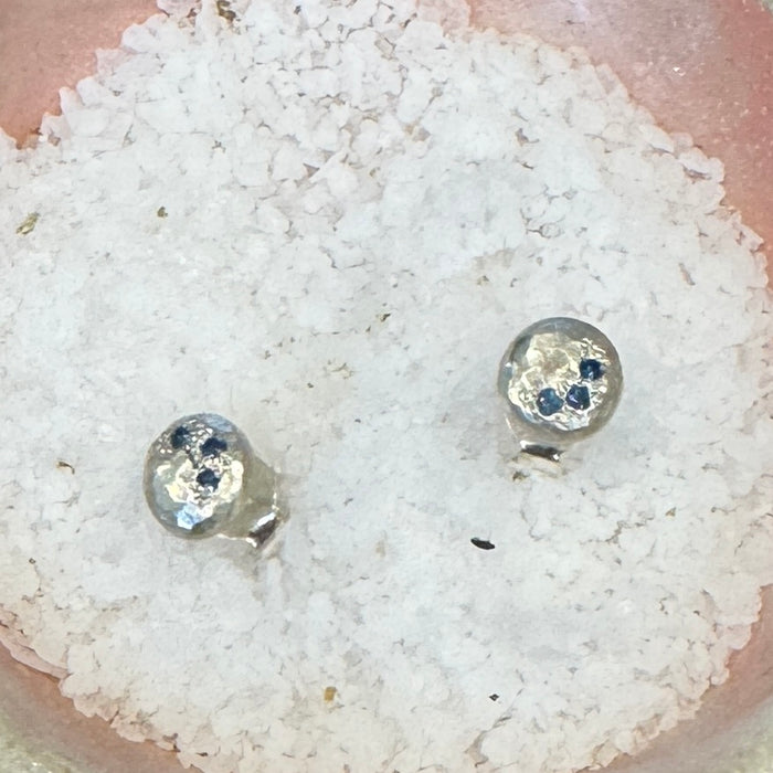 Katheryn Leopoldseder silver glimmer studs with blue sapphires