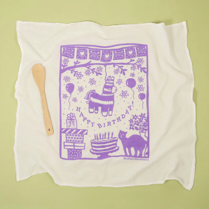 Kei and Molly flour sack tea towel, Birthday design