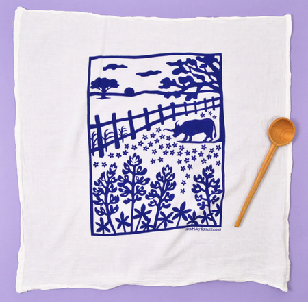 Kei and Molly flour sack tea towel, Bluebonnets design