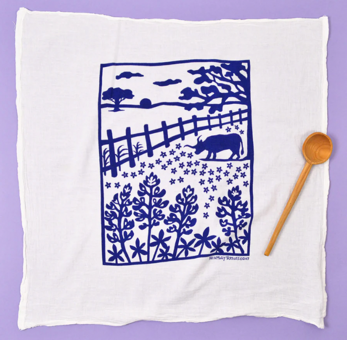 Kei and Molly flour sack tea towel, Bluebonnets design