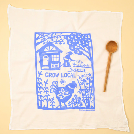 Kei and Molly flour sack tea towel, Grow Local design