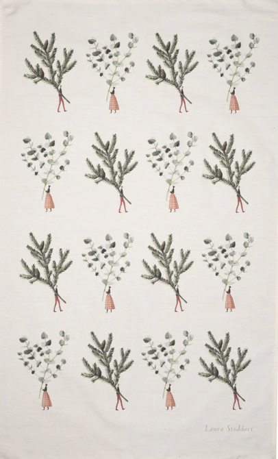 Laura Stoddart Christmas tea towel, spruce and eucalyptus design