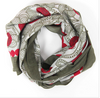 Les Belles Vagabondes Burma cotton square scarf, red and grey print with khaki border, coiled