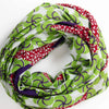 Les Belles Vagabondes large cotton scarf in green swirl print, loosely coiled