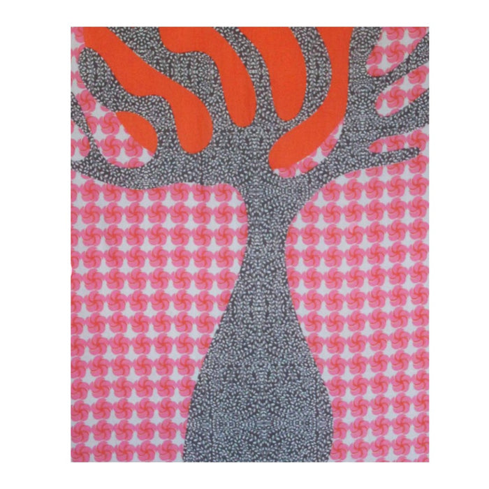 Les Belles Vagabondes cotton scarf with a grey tree print on pink and orange