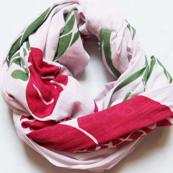 Les Belles Vagabondes pink poppy cotton scarf, large 100 x 180 cm scarf loosely coiled