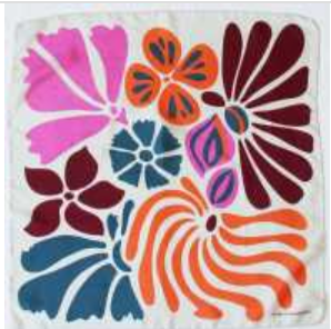 Les Belles Vagabondes Flower Power mini silk scarf, bold multicolour flowers on white
