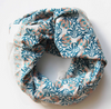 Les Belles Vagabondes Heidi cotton square scarf, blue floral print, coiled