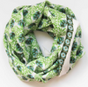 Les Belles Vagabondes Heidi cotton square scarf, green floral print, coiled