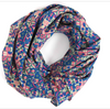 Les Belles Vagabondes Malmo cotton square scarf, blue and orange geometric print, coiled