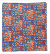 Les Belles Vagabondes Malmo cotton square scarf, blue and orange geometric print, flat lay